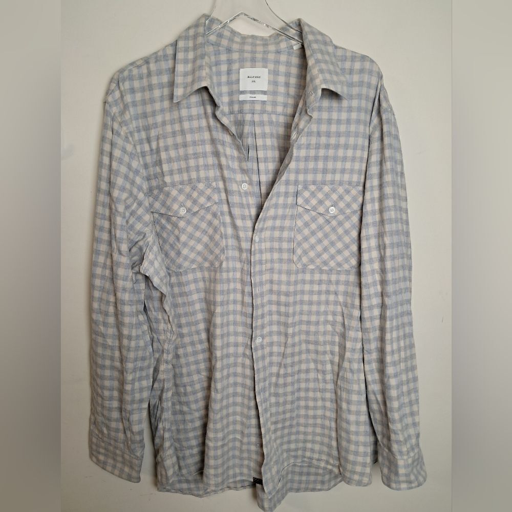 Billy Reid Button Down Checked Plaid Flannel Mens XXL Cotton Beide and Cream